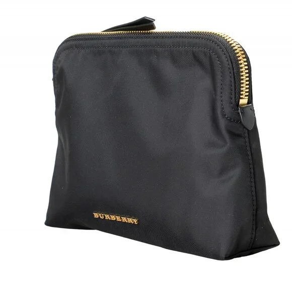 Burberry Black Pouch Clutch Cosmetic Bag Nylon Leather - Picture 2 of 5